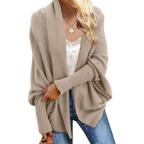 Women's Kimono Batwing Cable Knitted Slouchy Oversized Wrap Cardigan Sweater